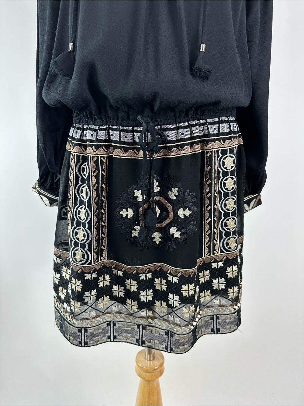 Hale Bob Boho Embroidered Black Dress Small - Picture 3 of 8